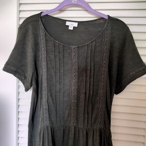 J.JILL Cotton Modal Dress Small Olive Green Short Sleeve Pockets Made In India